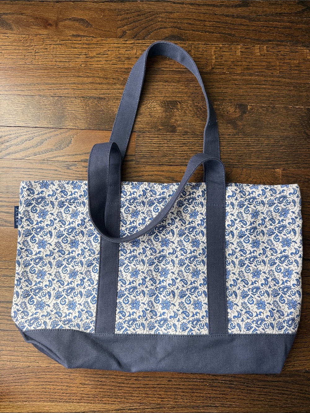 Canvas Floral Blue Tote Bag - Unbranded